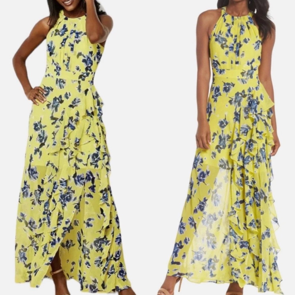 Eliza J Maxi Dress Yellow Floral Sleeveless, size 6